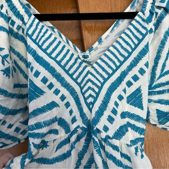 Omika Ila Mini Dress Puff Sleeves Pockets in Jolie Lagoon Size XS Vacation - Picture 4 of 15